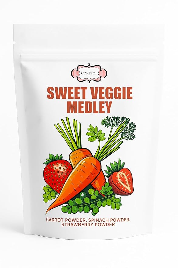 Confect Sweet Veggie Medley – 3 x 1.76 Oz Fruit & Veggie Powder Blend | Carrot, Spinach & Strawberry | For Pancakes, Muffins, Gummies & Frozen Treats | Kid-Friendly, No Sugar – 5 Oz