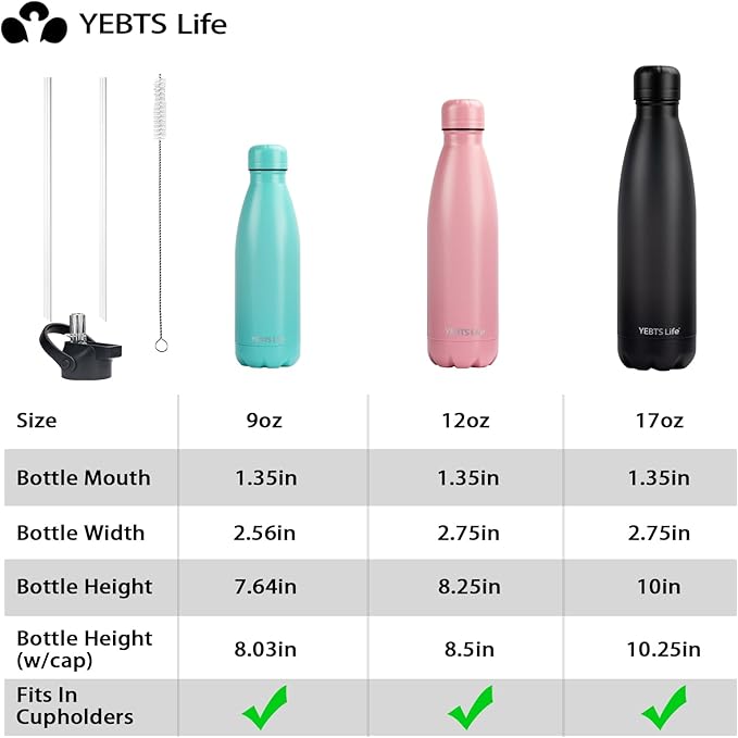 Insulated Water Bottle, 17oz Stainless Steel Water Bottles with straw lid, Metal Sports Water Bottles for Boys,Girls, Double Wall Vacuum BPA-Free Flask for School, Sports (Matcha Green)