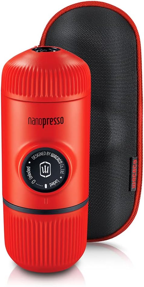 WACACO Nanopresso Portable Espresso Maker Bundled with Protective Case, Mini Travel Coffee Machine, Perfect for Camping, Travel Thanksgiving Christmas Coffee Present (Elements Lava Red)