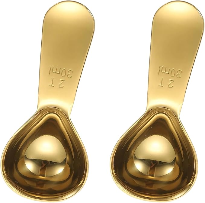 uxcell 2Pcs Stainless Steel Coffee Scoop, 30ml Short Handle Measuring Spoon for Ground Coffee Tea Sugar Kitchen Gifts, Gold