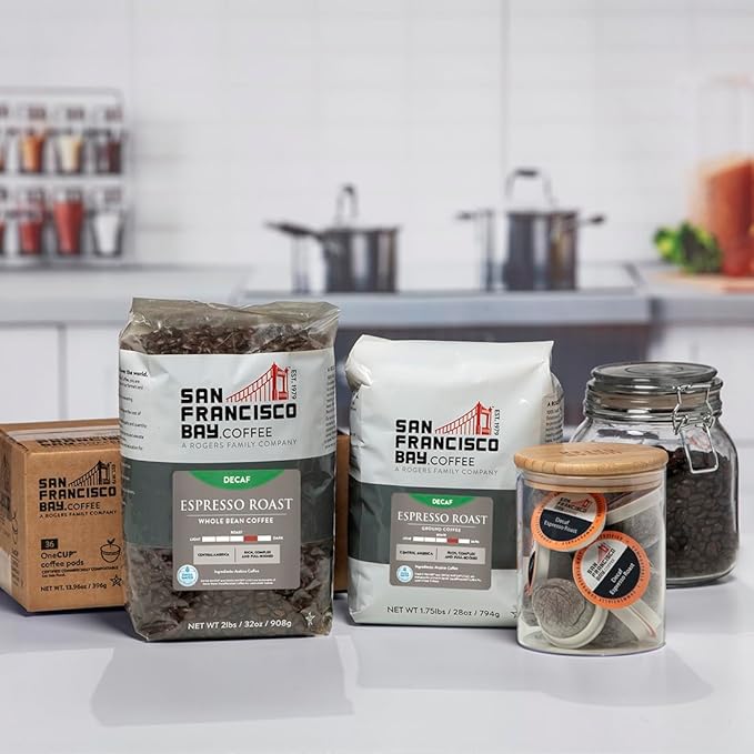San Francisco Bay Coffee - Decaf Medium-Dark Roast Whole Bean Coffee - Decaf Espresso Roast (2 lb bag) - Swiss Water Processed