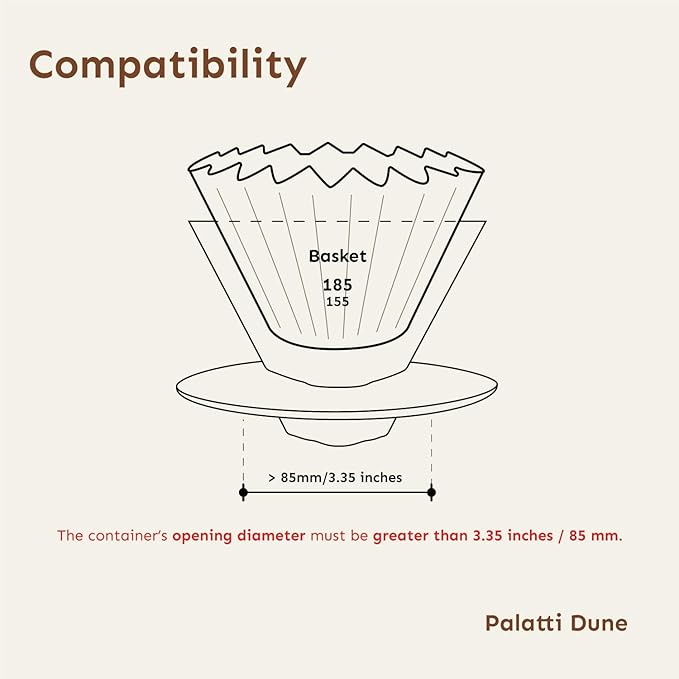 Palatti Dune Porcelain Pour Over Coffee Dripper, Ceramic Pour Over Coffee Maker, Adapt to 185 or 155 Flat Bottom Basket Filters, Medium Flow Rate, Interchangeable Wall and Base, 1-4 cups