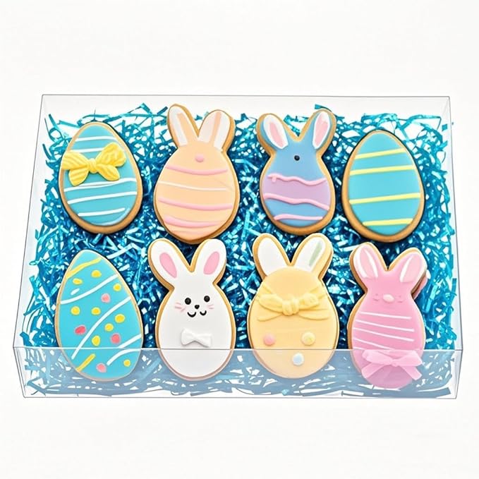 RomanticBaking 50PCS 10x7x2 inches Clear Cookie Boxes Strawberry Boxes Bakery Boxes Macaron Boxes Gift Boxes Treat Boxes for Party Favors