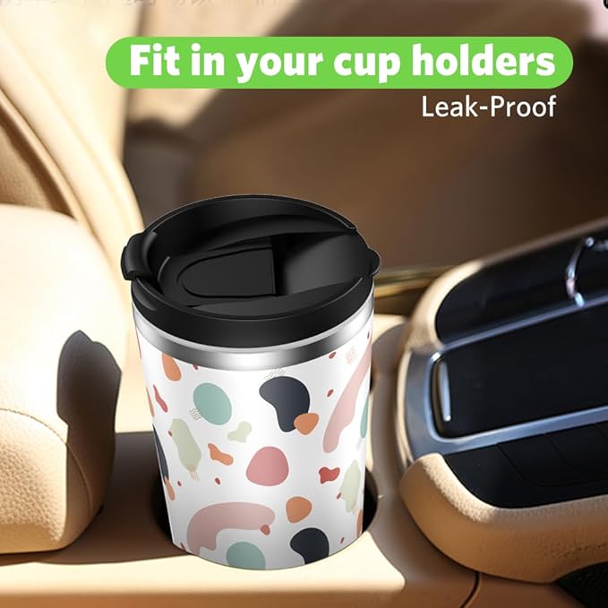 Insulated Coffee Mug with Ceramic Coating, 18oz Travel Mug with Leak-proof Lid, Vacuum Double-wall Tumbler, Stainless Steel Thermal Cup for Tea, Hot Cocoa, Cold Beverage, Ice Drinks