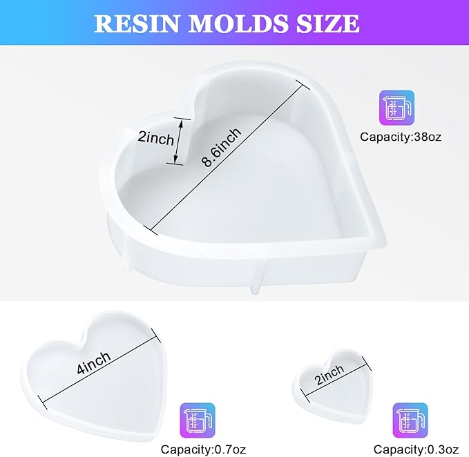 KISREL Large Heart Resin Mold, Heart Shaped Silicone Molds for Epoxy Resin, Large Molds for Flower Preservation, Deep Pour Mold for Furniture Decoration, DIY Wedding Bouquets, Valentine's Day Gifts
