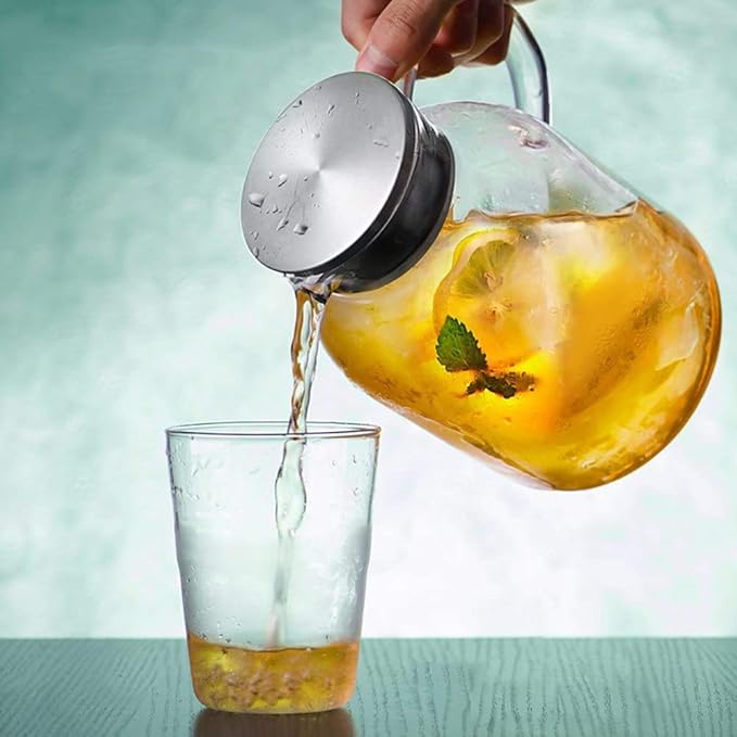 68OZ Glass Pitcher with Lid and Spout - High Heat Resistance Pitcher for Hot/Cold Water & Iced Tea (2.0L)