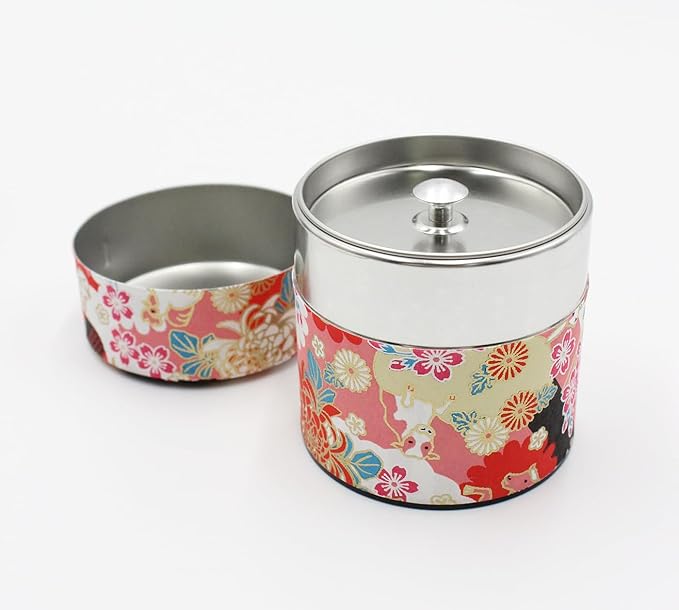 Japanese Pokkan Coffee Spice Tea Tin Canister Washi Paper Storage with Lid 7.05 oz Capacity (Eto, S)