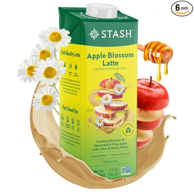STASH Apple Blossom Latte - Dairy Free Plant Based Chamomile Tea Concentrate - Caffeine-Free - 32 fl oz, 5 Servings (Pack of 6)
