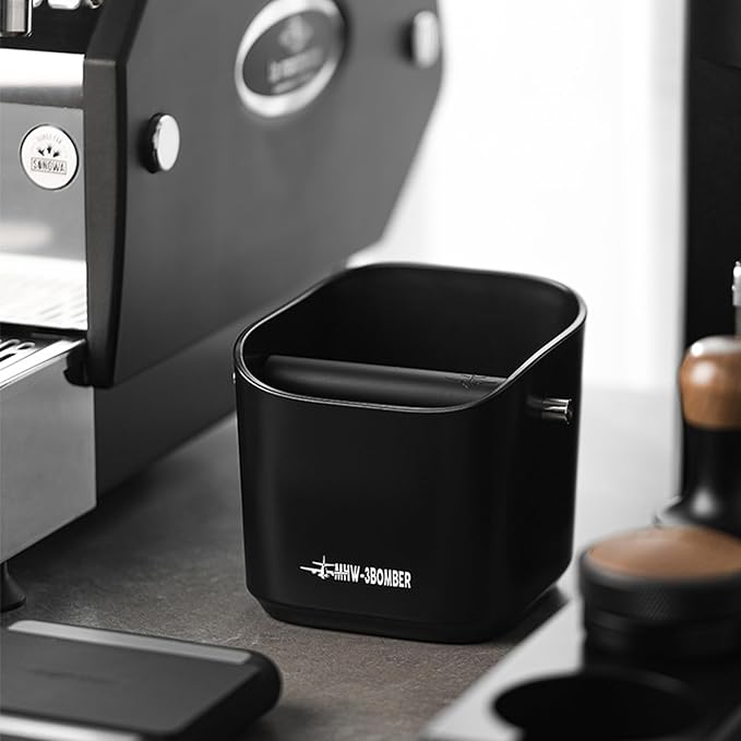 MHW-3BOMBER Espresso Knock Box, 1.2L(15 Cups) Coffee Knock Box with Removable Knock Bar and Anti-slip Pads for Espresso Puck, Coffee Ground, Durable Espresso Accessories, Black GB5967B-OS