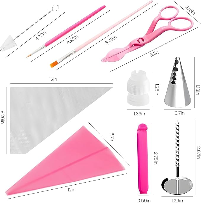 Generic Cake Decorating Kit; 83 Pieces; Pink; Flower Opening; Silicone & Stainless Steel Piping Tips