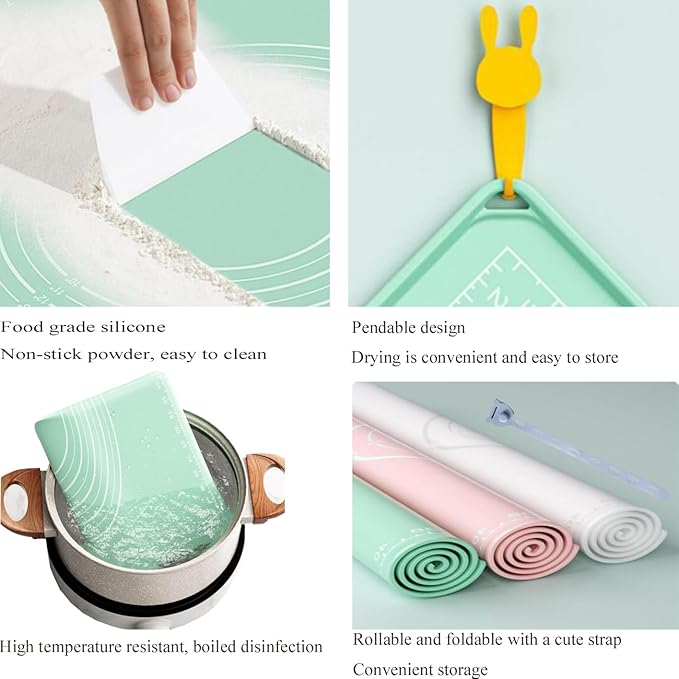 Silicone Pastry Mat 28"*20" Extra Thick Non Stick Baking Mat with Measurement Food Grade Silicone Rolling Dough Mat, Fondant, Pie Crust Mat, Kitchen Mat with Hang Holes, Raised Edge