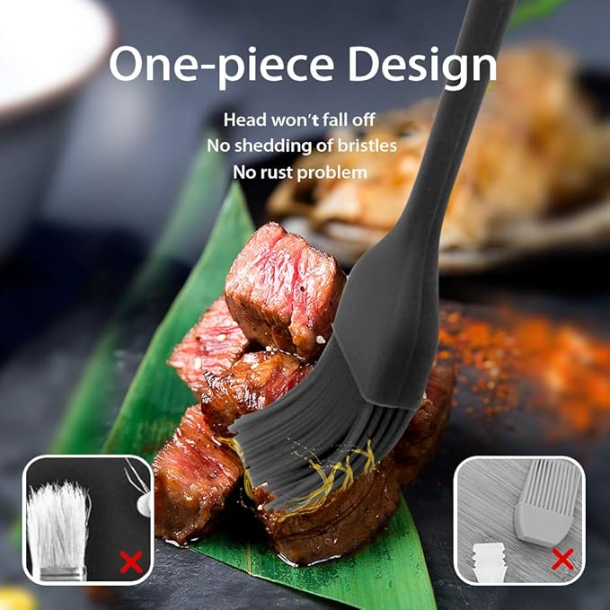 Silicone Basting Pastry Brush - Cooking Brush for Oil Sauce Butter Marinades, Food Brushes for BBQ Grill Kitchen Baking, Baster Brushes Baste Pastries Cakes Meat Desserts, Food Grade, Dishwasher Safe