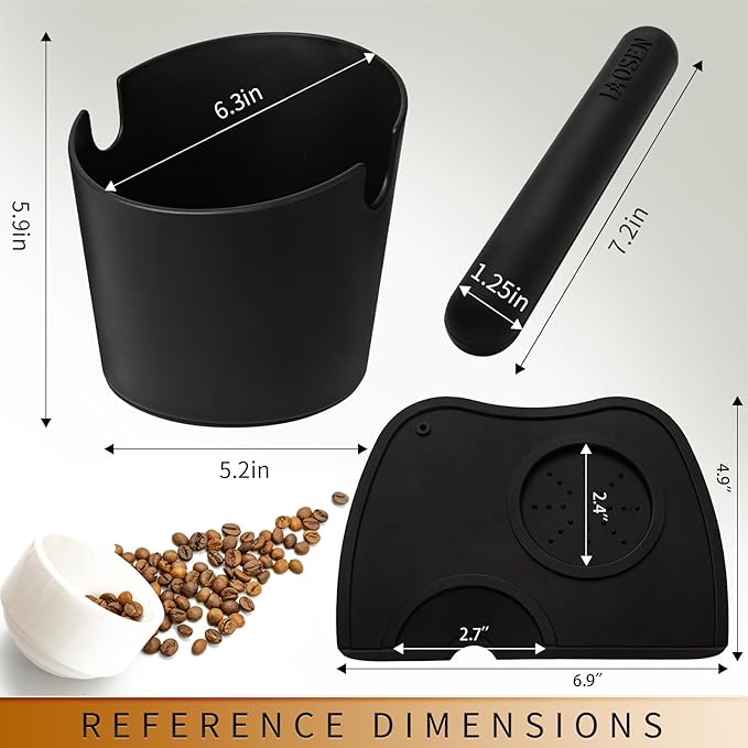 6.3Inch Large Espresso Knock Box Silicone coffee Tamper Mat Espresso Machine Accessories Set of 2 with Removable Knock Bar and Anti-Slip Base for Home Office Barista Tools for Bar Shop