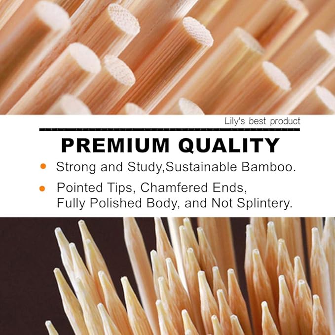 6" Natural Bamboo Skewers for BBQ，Appetiser，Fruit，Cocktail，Kabob，Chocolate Fountain，Grilling，Barbecue，Kitchen，Crafting and Party. Φ=4mm, More Size Choices 8"/10"/12"/14"/16"/17.5"/30"/36"(500 PCS)