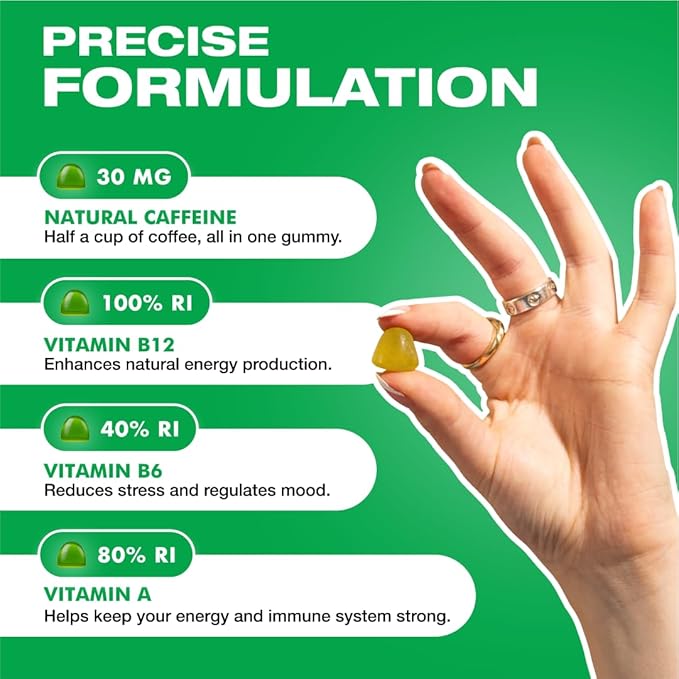 Energy Bytes Caffeine Gummies | Instant Energy Chews for Running, Cycling and Sports Performance | Vegan, Low Sugar | Apple Flash (12-Pack)