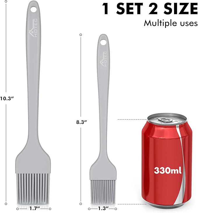 HOTEC Basting Brushes Silicone Heat Resistant Pastry Brushes Spread Oil Butter Sauce Marinades for BBQ Grill Barbecue Baking Kitchen Cooking BPA Free Dishwasher Safe (Grey 2)