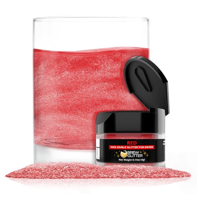Brew Glitter Red Edible Drink Glitter 1x 4g Jar for Cocktails, Beer, & Beverages