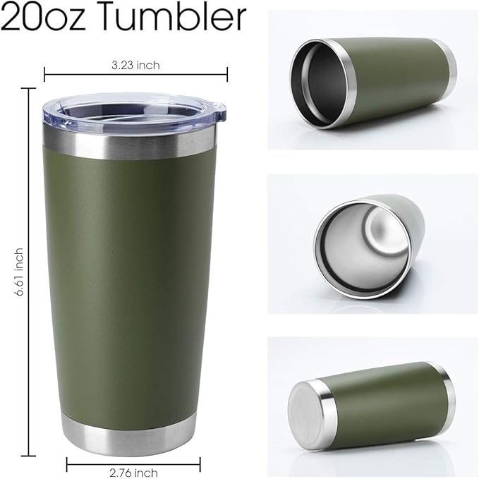 HASLE OUTFITTERS 20oz Tumblers Bulk Stainless Steel Cup with Lid Double Wall Vacuum Insulated Coffee Mug for Cold & Hot Drinks 8 Pack, Army Green