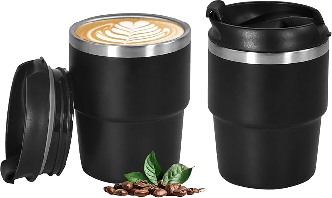 6oz Vacuum Insulated Espresso Cup Set of 2, Espresso Shot Cup for Coffee, Double Wall Stainless Steel Mini Tumbler Shot Glasses with Lid