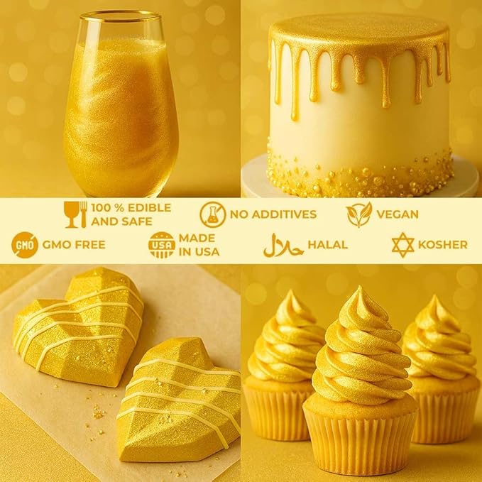 Luster Dust Edible Cake Decorations, Yellow Edible Luster Dust for Cupcake Decorations Edible Luster Dust for Drinks, Cake Drip, Yellow Fondant and Edible Paint for Cakes, Drink Glitter Edible Dust
