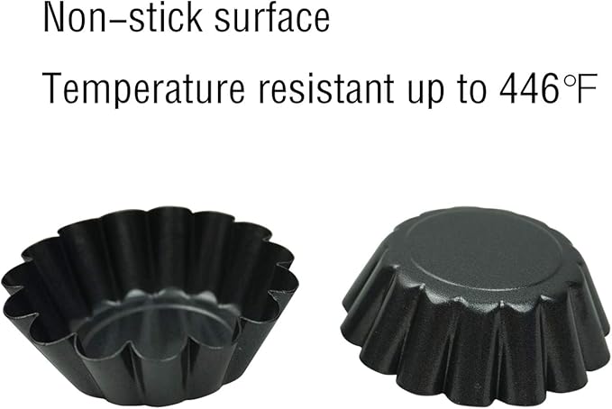 12 Pack Mini Tart Pan, Non-stick Carbon Steel Tart Molds, Pie Mould, Muffin Cupcake Pudding Maker - for Pies, Chinese Tart, Cakes (Size 2.6"x0.9")