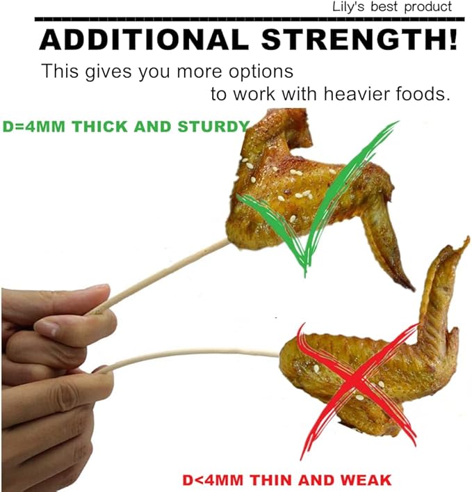 6" Natural Bamboo Skewers for BBQ，Appetiser，Fruit，Cocktail，Kabob，Chocolate Fountain，Grilling，Barbecue，Kitchen，Crafting and Party. Φ=4mm, More Size Choices 8"/10"/12"/14"/16"/17.5"/30"/36"(200 PCS)