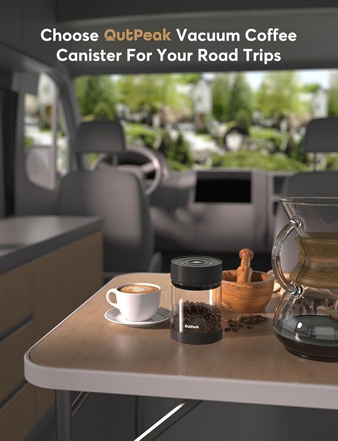 OUTPEAK Neo 2025 Auto Vacuum Coffee Canister, 0.75L for 8.8oz Coffee Beans, One-Button Operation, Small Airtight Coffee Canister with Scoop, Coffee Storage Container Clear Glass (Champion's Choice)