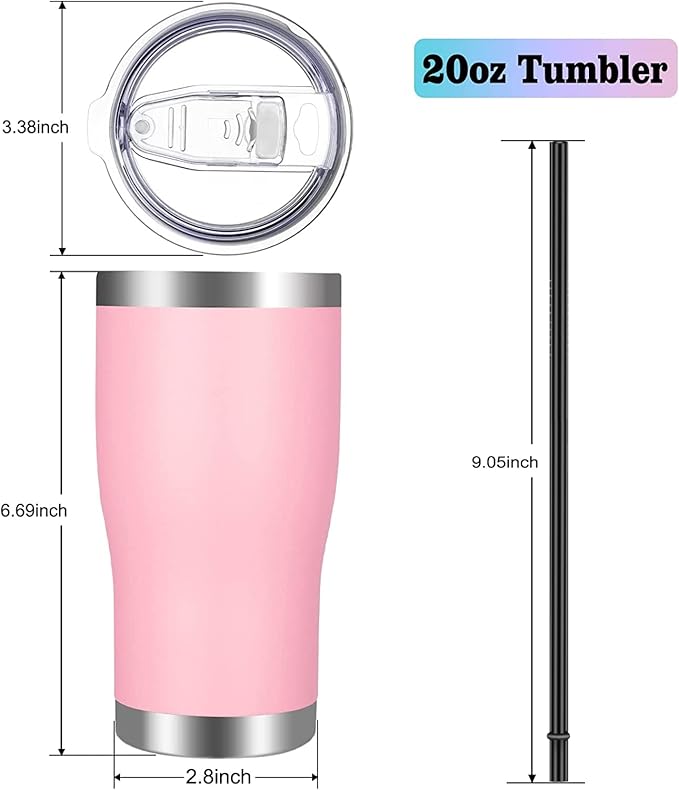 VEGOND 20oz Tumbler Stainless Steel Tumbler Cup with Lid And Straw Vacuum Insulated Double Wall Travel Coffee Mug(Pink 6 Pack)