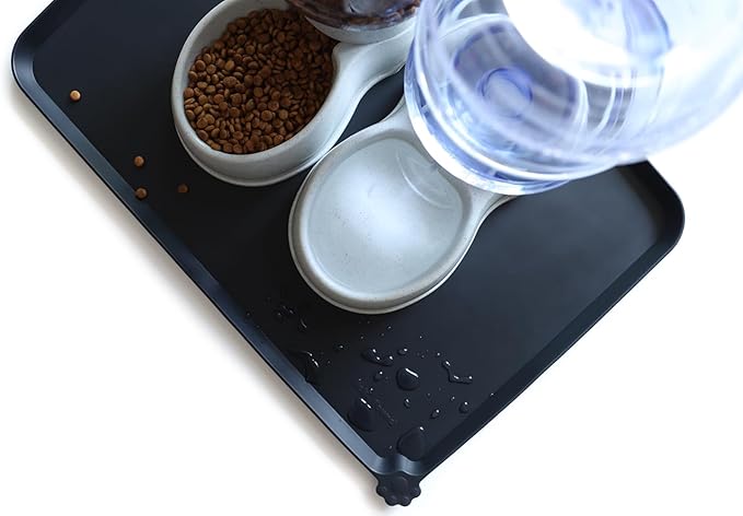 Hoki Found Large Silicone Pet Food Mats Tray - Non Slip Dog Cat Bowl Mats Placemat - Pet Feeding Mat - Pet Water Mats for Floors- Waterproof Dog Cat Food Mats - Black