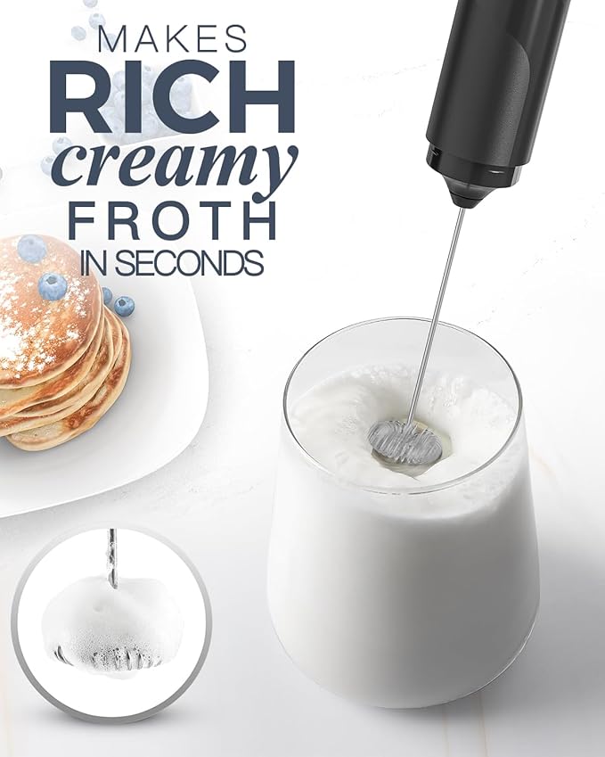 Milk Frother Handheld with Cover, Battery-Operated Electric Foam Maker Frother Wand, Whisk Drink Mixer & Foamer for Coffee, Latte, Matcha, Hot Chocolate