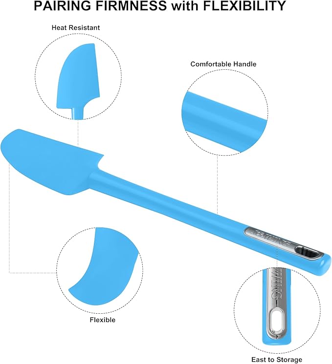 Premium Silicone Spatula Set, JXWING Flexible Heat Resistant Non-slip Handle Baking Cooking Rubber Spatulas, Blue