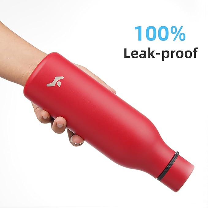 Insulated Water Bottle with Strap,18 oz Double Wall Stainless Steel Vacuum Bottles Metal Water Flask,Red