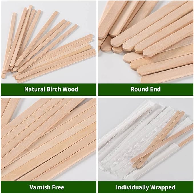 500pcs Individually Wrapped Wooden Coffee Stirrers - 5.5" Coffee Stir Sticks, Round End Disposable Stir Sticks, For Coffee, Cocktail and Hot Drinks