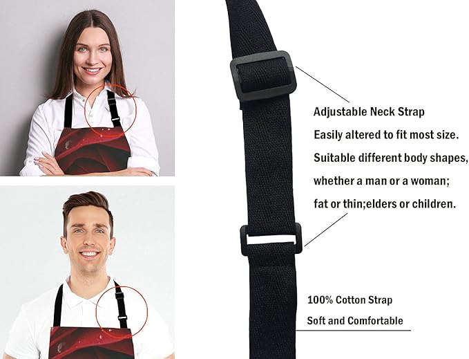 Dark Red Rose with Water Droplets Apron Home Kitchen Waterproof Cooking Baking Gardening for Women Men
