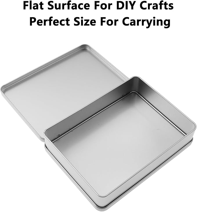 Metal Empty Boxes, Tin Boxes with Lid,Small Silver Tin Boxes,Stackable Organizer Containers,4PCS Storage Tin for Home Outdoor Active Storage Containers