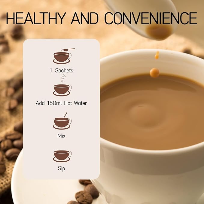 GANOHERB 7 in 1 Mushroom Coffee Mix, Instant Latte Coffee Blend Nootropic Cafe Complex with Reishi, Lion’s Mane, Chaga, Turkey Tail, Maitake, Cordyceps for Energy Focus Immune Boost (10 Servings)