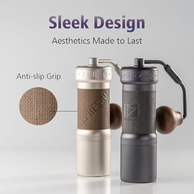 1Zpresso K-Ultra Manual Coffee Grinder Silver with Carrying Case, Assembly Consistency Grind Stainless Steel Conical Burr, Foldable Handle, Numerical External Adjustable Setting, All-Round Grinder