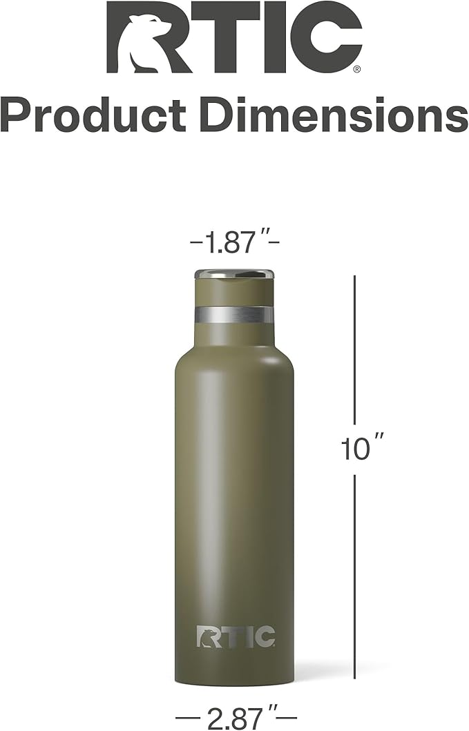 RTIC 20oz Journey Bottle Metal Stainless Steel Vacuum Insulated, BPA Free, Reusable, for Water, Hot and Cold Drinks, Travel, Sports, Camping, Olive