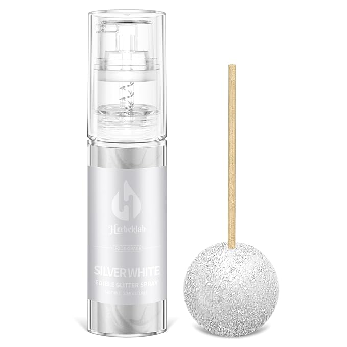 White Edible Glitter Spray - 10g Edible Silver White Cake Glitter Food Grade Silver White Spray Glitter for Chocolate Cocktails Strawberry