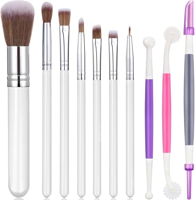 Patelai 10 Pcs Food Safe Paint Brushes Fondant Tools for Cake Baking Chocolate Sugar Cookie Decoration Cake Brushes for Luster Dust Pastry Decorating Supplies with Fondant and Gum Paste Tool(White)