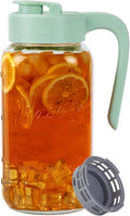 Mason Jar Pitcher with Tea Filter, Airtight & Leakproof Glass Pitcher with Lid, 64 oz Sun Tea Glass Jar for Outside, Perfect for Sun Tea, Lemonade, and iced Tea