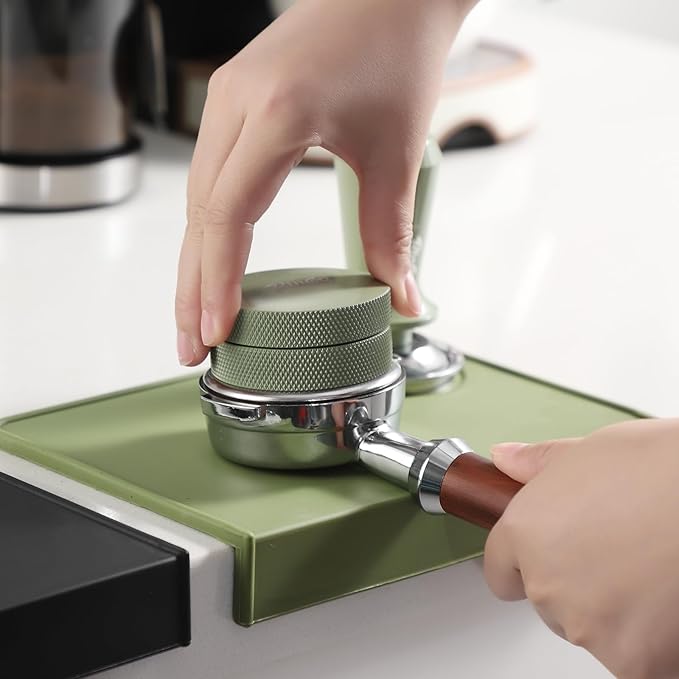 Bincoo Espresso Tamping Mat - Green Food Safe Rubber Coffee Tamper Mat, Coffee Tamp Station, Espresso Accessory, Waterproof and Heat Resistant.