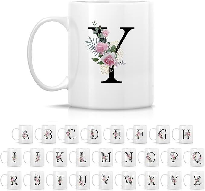 Retreez Initial A-Z Floral Botanical Bouquet Alphabet Monogrammed Monogram Mug 11 Oz Ceramic Tea Coffee Mugs - Appreciation Thank You Wedding Birthday Gifts for her friend coworker sister - Y Initial
