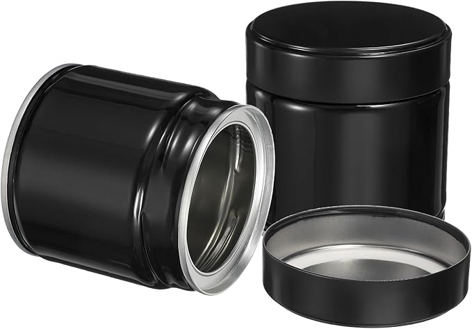 uxcell 2Pcs Round Tea Canisters, 3" x 3" Airtight Metal Tea Containers for Loose Tea, Coffee Beans, Spices - Durable, Compact, and Stylish Storage Tea Tin (Black)