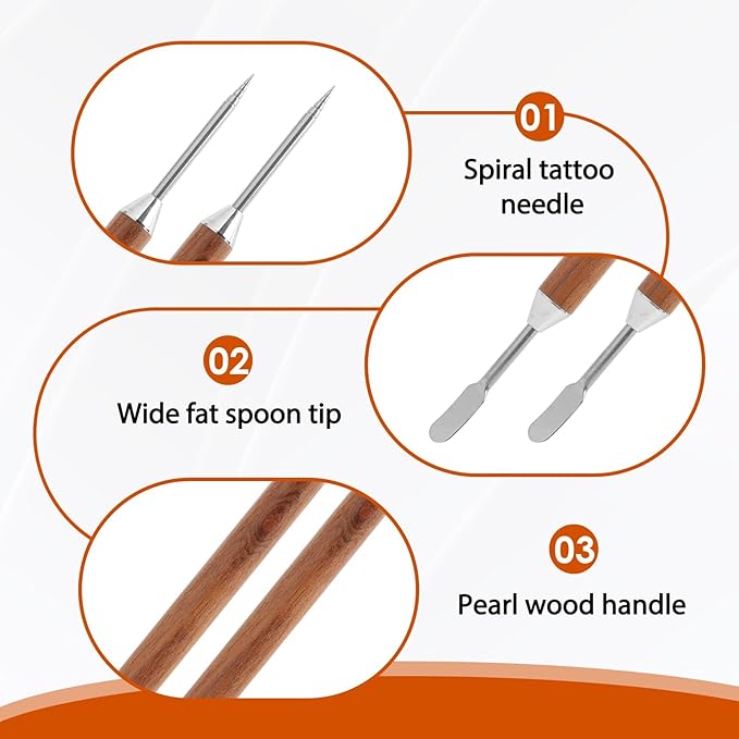 2 Pcs Latte Art Tools, Stainless Steel Coffee Pen with Wood Handle, Double-Ended Design for Precise Latte Cappuccino Macchiato Espresso Art, Suitable for Home and Cafe Barista Use