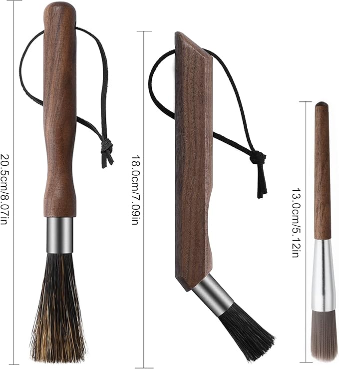 3PCS Professional Coffee Brush, Coffee Grinder Brush Set, Natural Boar Bristles Black Walnut Handle Espresso Machine Cleaning Tool, Coffee Cleaner Brushes Coffee Tool for Barista Home Kitchen