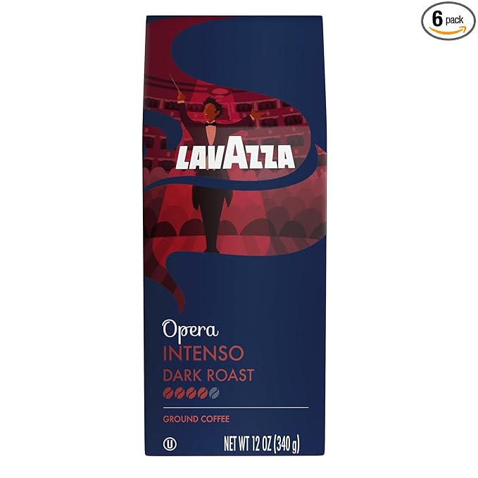 Lavazza Opera Intenso Ground Coffee 12oz Bag, Dark Roast, Bold and Balanced Taste, Intensity 4/5, Arabica and Robusta, Ideal for Drip Brewers, (Pack of 1) - Package May Vary