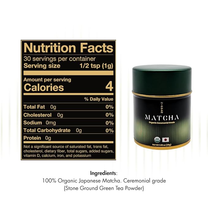 Nippon Matcha – Organic Ceremonial Grade Japanese Matcha Green Tea Powder – First Harvest from Uji, Kyoto – USDA Certified, Stone-Ground, Smooth & Vibrant (30g/1.06oz)