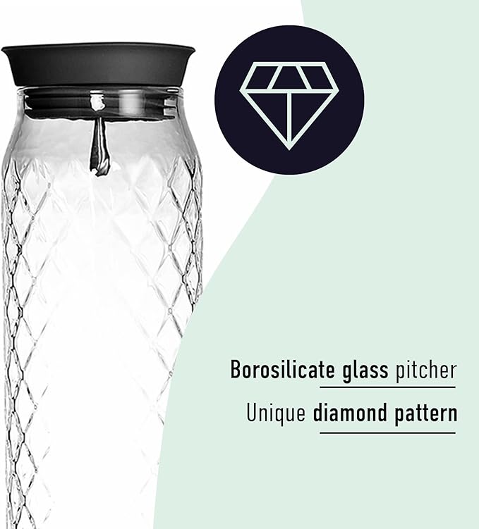 Glass Pitcher - 1.2 Liters / 41 oz, Borosilicate Glass - Water Carafe with Lid - for Hot/Cold Beverages - Milk Jug - Iced Tea Pitcher - Juice Server - by PJC-Kitchen