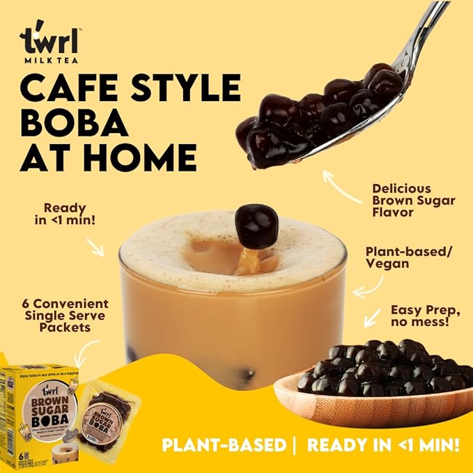 Brown Sugar Boba 12 Pack Box - Instant - Ready in less than 1 Minute - Plant-Based